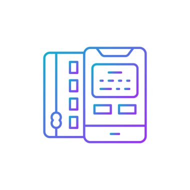 Cep telefonlu kredi kartı, banka ödemesi, online alışveriş, çevrimiçi ödeme gradyanı simgesi. Alışveriş, online bankacılık, finans sembolü tasarımı. Beyaz arkaplanda izole