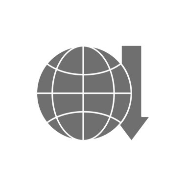 Düşük oklu dünya, küresel durgunluk gri doldurma ikonu. Küresel teknoloji, internet, sosyal ağ sembolü tasarımı. Beyaz arkaplanda izole