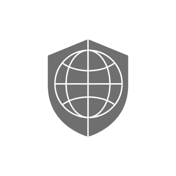 シールド 惑星保護グレーのフィルアイコンで地球を球 グローバル技術 インターネット ソーシャルネットワークのシンボルデザイン 白地に隔離された — ストックベクタ