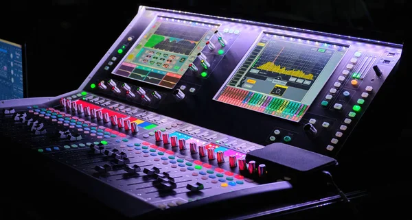 Large Console Sound System Control Music Panel Mixer Operating Light — Stock Photo, Image