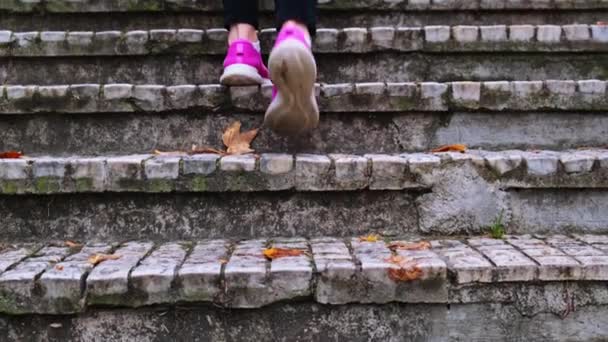 Una Adolescente Turista Zapatos Rosas Sube Las Escaleras Del Pavimento — Vídeo de stock