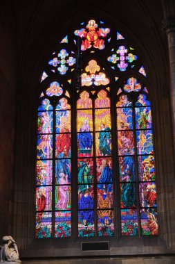 Antique multicolored Stained Glass Windows in old church. High quality photo