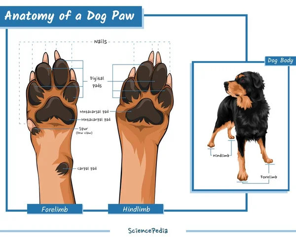 Dog Paws Anatomy Vector Ready Print Easy Edit Parts Dog — Stock Vector