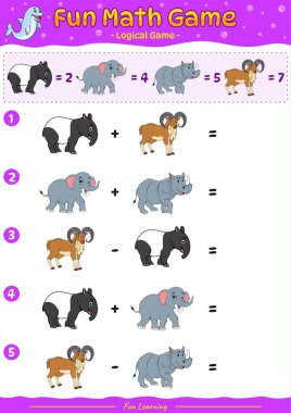 Mantık oyunu hayvanları. Çocuklar için eğitim oyunu. Çizgi film hayvanlarının vektör illüstrasyonu. Çocukların oynaması ve öğrenmesi için eğlenceli aktiviteler.