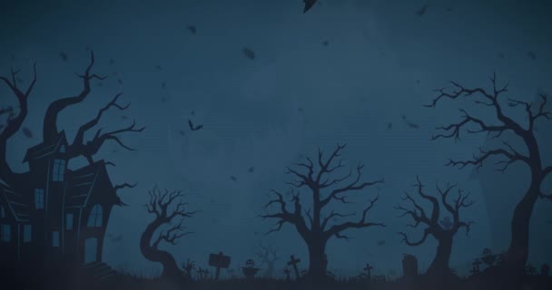 ハロウィンシーン ハロウィンナイトイラスト ハロウィーンの日のためのループビデオ不気味な夜 — ストック動画