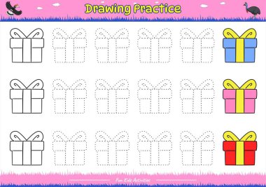 Pratik sayfası çiziliyor. Çocuklar için eğitim oyunu. Çocukların oynayıp öğrenmesi için eğlenceli aktiviteler.