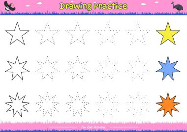 Pratik sayfası çiziliyor. Çocuklar için eğitim oyunu. Çocukların oynayıp öğrenmesi için eğlenceli aktiviteler.