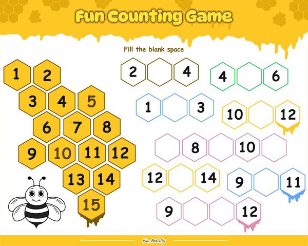 Веселая игра в подсчет. Заполните правильный номер пятнадцать. Веселые занятия для детей, чтобы играть и учиться.