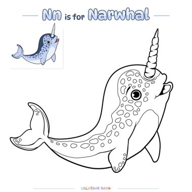 Sevimli çizgi filmlerle boyama sayfası. Deniz gergedanı balinası boyama sayfası. Çocuklar için eğitici bir oyun. Çocukların oynaması ve öğrenmesi için eğlenceli aktiviteler.