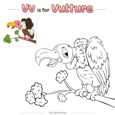 Sevimli çizgi filmlerle boyama sayfası. Boyama sayfası Akbaba. Çocuklar için eğitici bir oyun. Çocukların oynaması ve öğrenmesi için eğlenceli aktiviteler.