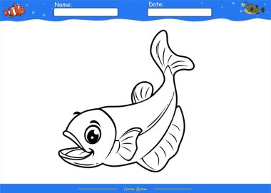Sevimli çizgi filmlerle boyama sayfası. Boyama sayfası balığı 2. Çocuklar için eğitici bir oyun. Çocukların oynaması ve öğrenmesi için eğlenceli aktiviteler.