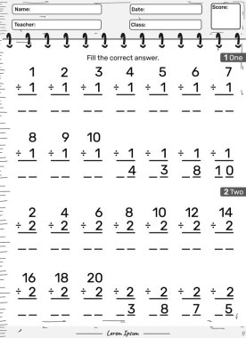 Çocukların oynayıp öğrenmesi için bir, iki ve ikinci eğlenceli matematik bölümü..