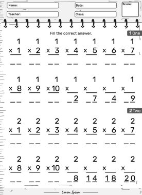 Çocukların oynayıp öğrenmesi için bir, iki, bir ve ikinci eğlenceli aktiviteleri çarpmak eğlenceli bir matematik oyunu..