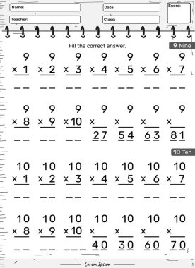 9 ve 10 numaranın çarpımı eğlenceli bir matematik oyunu. Çocukların oynaması ve öğrenmesi için eğlenceli aktiviteler..
