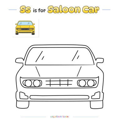 Sayfaları boyamak ve tatlı çizgi filmlerle alfabeyi öğrenmek. Salon arabasının ön manzara boyama sayfası. Çocuklar için eğitici bir oyun. Çocukların oynaması ve öğrenmesi için eğlenceli aktiviteler.