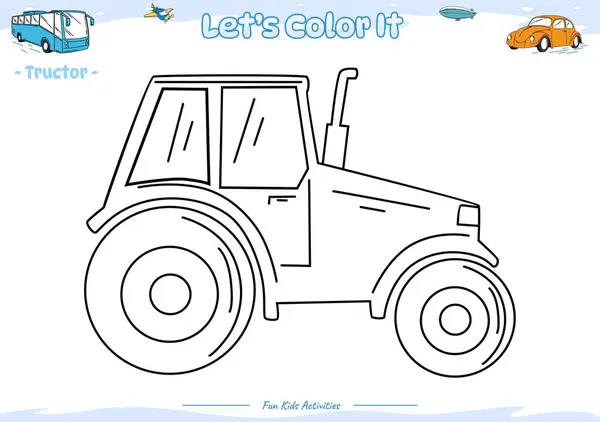 Hadi boyayalım. Sevimli çizgi filmlerle boyama sayfası. Boyama sayfası traktörü. Çocuklar için eğitici bir oyun. Çocukların oynaması ve öğrenmesi için eğlenceli aktiviteler.