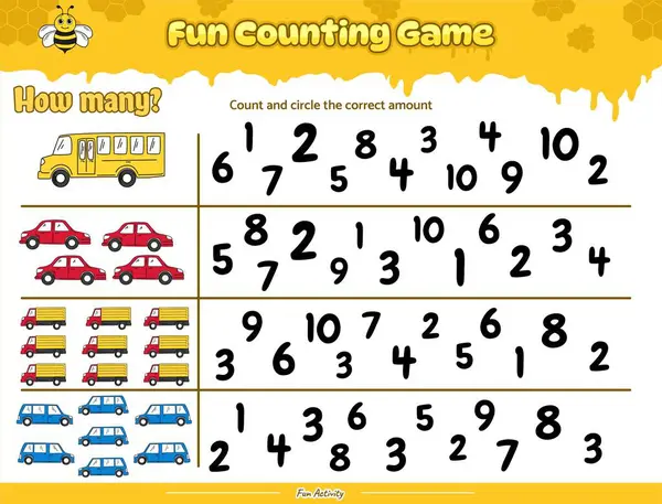 Ulaşım klipleriyle doğru arı kovanı temasını say ve daire içine al. Çocuklar için eğitici bir oyun. Çocukların oynaması ve öğrenmesi için eğlenceli aktiviteler.