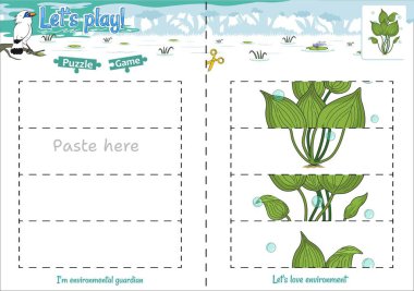 Lets play cut and paste puzzle game with Jungle theme. Educational game for children. Fun activities for kids to play and learn. clipart