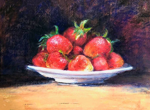 Strawberries White Plate Pastel Graphics — Stock Photo, Image