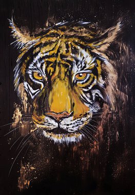 Tahtada yağ var. Totem. Kaplan. Tahtada boyama.