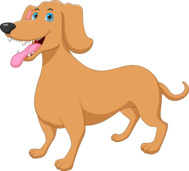 Beyaz arka planda izole edilmiş şirin köpek çizgi filmi.