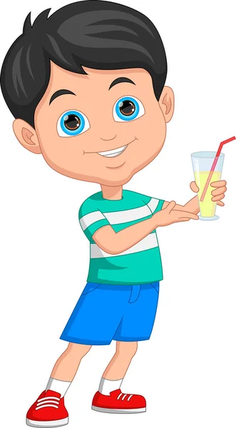 Cartoon Kleiner Junge Mit Einem Drink Glas — Stockvektor