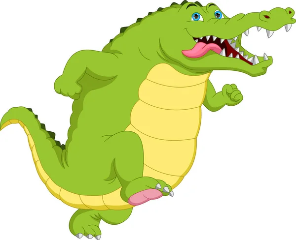 Desenho Animado Bonito Crocodilo Correndo — Vetor de Stock