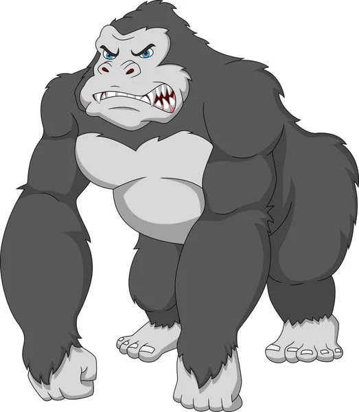 Desenho Animado Gorila Irritado Fundo Branco — Vetor de Stock