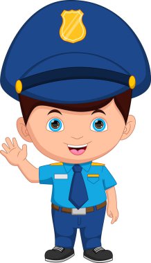 Polis çocuk elinde çizgi film sallıyor.