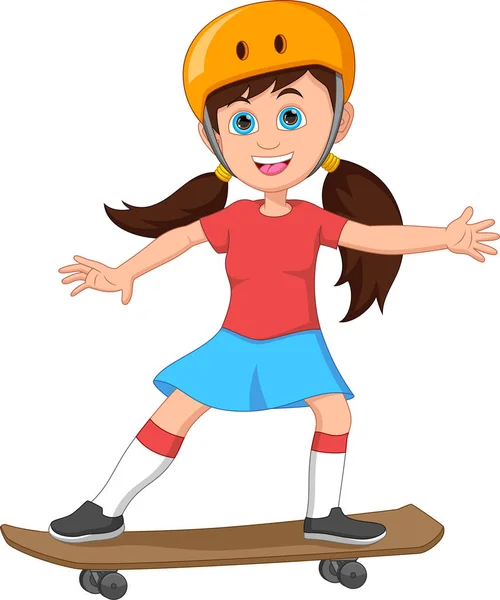 Nettes Mädchen Spielt Skateboard — Stockvektor