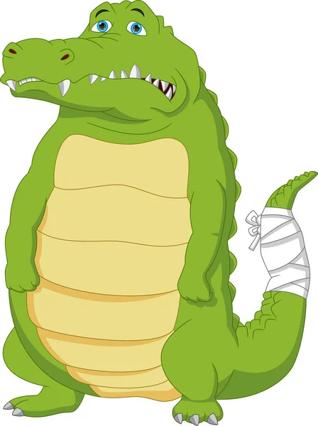 卡通人物 可悲的鳄鱼在尾巴上生病了 — 图库矢量图片