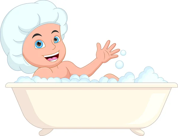 風呂に入っているかわいい男の子 — ストックベクタ