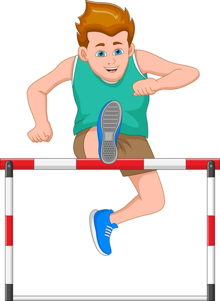 Cartoon Boy Jumping Hurdles — Stock Vector