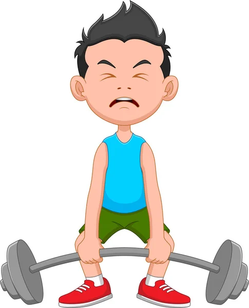 Cartoon Süße Junge Gewichtheben — Stockvektor