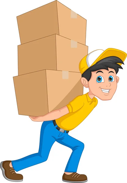 Delivery Boy Carrying Heavy Boxes — Stock Vector