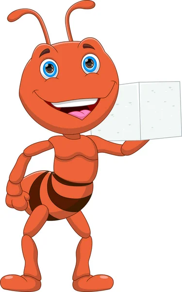Happy Ant Cartoon Carrying Sugar — Stock Vector