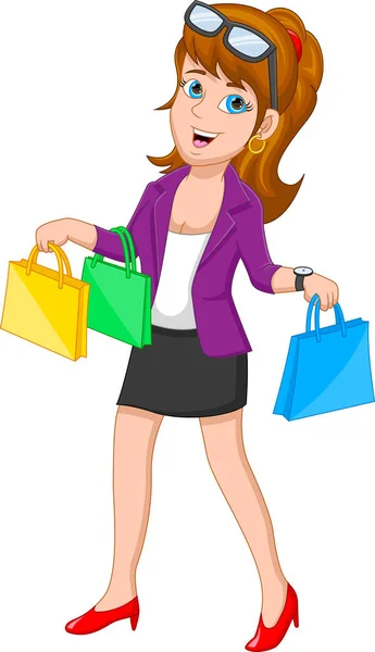 Happy Pretty Girl Holding Shopping Bag — Stock Vector