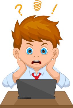 Genç iş adamı dizüstü bilgisayarın önünde şok oldu. 