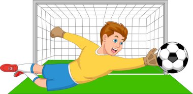 boy playing soccer as a goalkeeper clipart