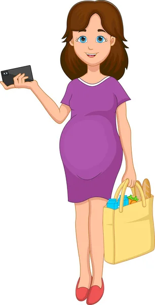 Ziemlich Schwangere Mutter Einkaufen — Stockvektor