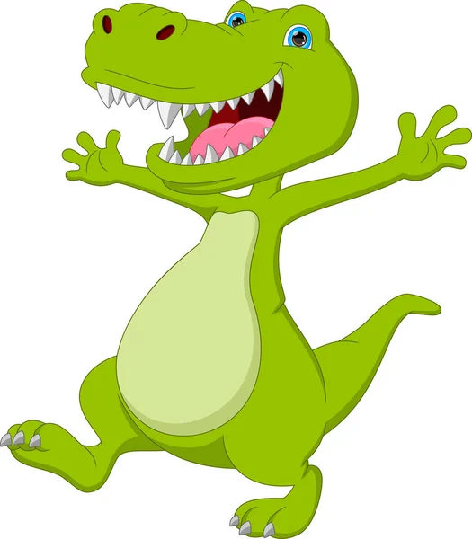 Niedlich Glücklich Baby Dinosaurier Cartoon Winken — Stockvektor