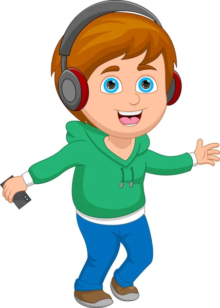 Kleiner Junge Hört Musik Mit Kopfhörern — Stockvektor