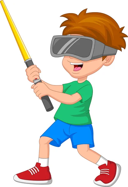 Χαριτωμένο Αγόρι Παίζει Ένα Παιχνίδι Εικονικής Πραγματικότητας — Διανυσματικό Αρχείο