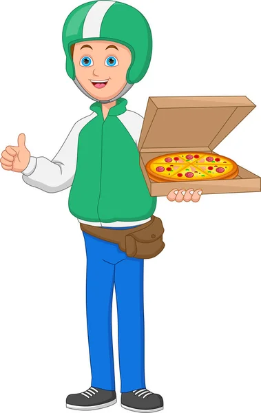Słodkie Dostawca Człowiek Gospodarstwa Pizza — Wektor stockowy