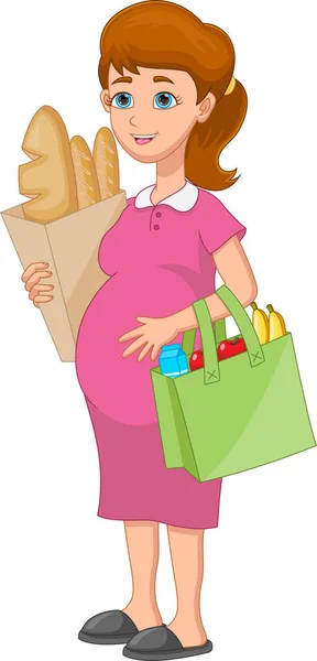 Pěkný Těhotná Maminka Nakupování — Stockový vektor