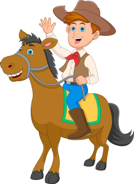 馬に乗って漫画の小さなカウボーイ — ストックベクタ