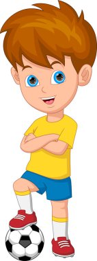 Çocuk futbolcu beyaz arka plan üzerinde