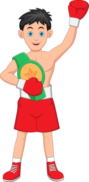 Niño Boxeo Campeón Dibujos Animados — Vector de stock