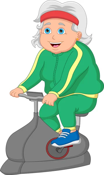 Szczęśliwy Babcia Jazda Rower Ćwiczenia — Wektor stockowy