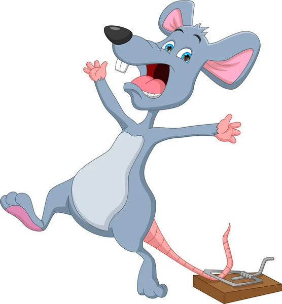 stock vector cartoon mouse caught in a mousetrap